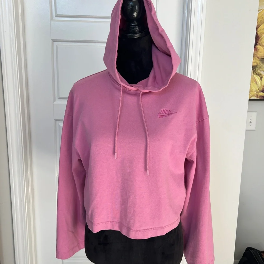 EUC Nike Women's Vibrant Pink Hoodie, Cropped w/ Wide 3/4 Sleeve size Small